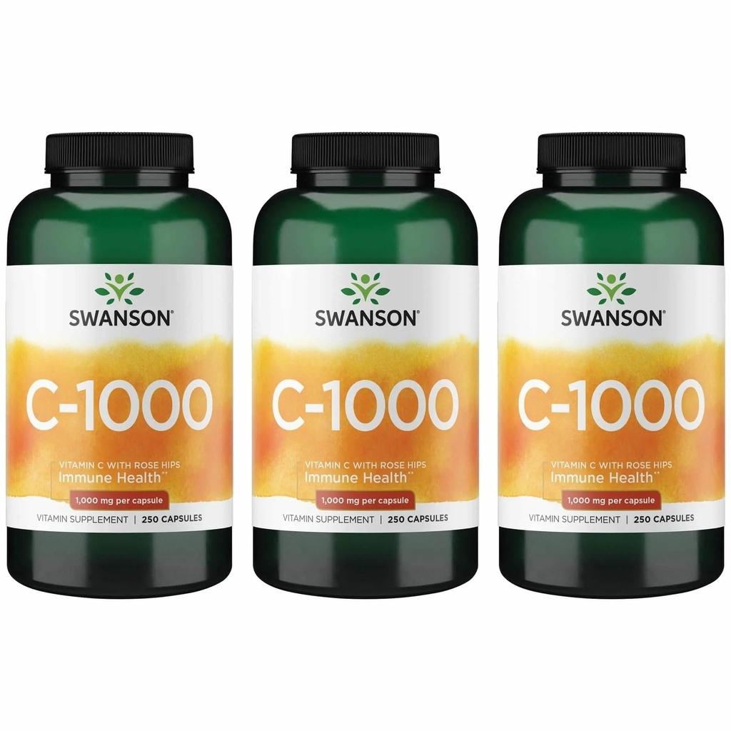 Swanson Vitamin C with Rose Hips, 1000 mg, 250 Capsules, 3 Pack