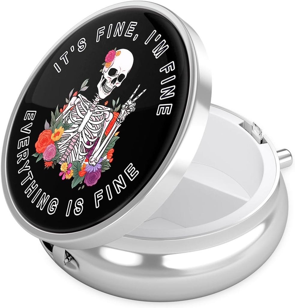 Nipichsha Pill Box, Piccolo Caso Pillola per il Purse & Pocket, Organizzatore di medicina di viaggio carino, Porta contenitore di medicina portatile per tenere vitamine, Medicina, Olio di pesce e supplemento, Teschio di fiore