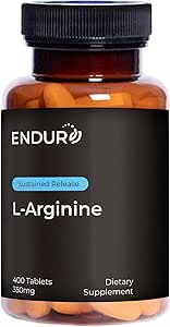 Endur L-Arginina, Sano flusso sanguigno e funzione del cuore supplemento, Supporta le prestazioni di esercizio e la salute immunitaria, senza glutine, 350mg (400 compresse)