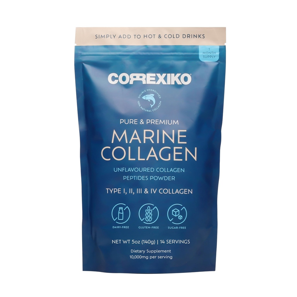 CORREXIKO Marine Collagen Powder Supplement Unflavored - 10.000mg Doppi Peptidi di collagene idrolizzati per porzione - Formulato per assorbimento massimo - Hair, Skin & Nails - 5oz, 14 Serve