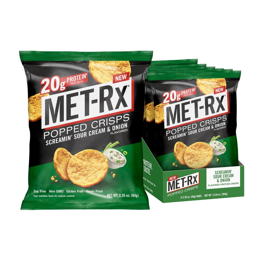 MET-Rx Popped Crisps, 20g Protein, Gluten Free - Sour Cream & Onion, 6ct