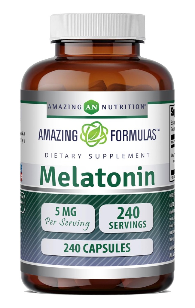 Incredibile Formulas Melatonin Supplemento | 5 Mg Per Serving | 240 Capsule | Non-GMO | Gluten Free | Made in USA