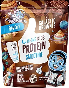 Smoothie protéinique tout-en-un pour les enfants (Brunie galactique) - Poudre de protéines de lactosérum non dénaturée avec 15g de protéines et 5g de collagène - Sans gluten et sans OGM - 15 portions