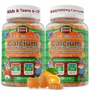 Kids Teens Calcium Gummies + Vitamin D3 K2 + B12 + DHA Gummy, for Children & Teenager Boys Girls Ages 6-17 Years Old, Back to School Routine Daily Nutrition, Bone Energy Brain, Sugar Free, 2Pack