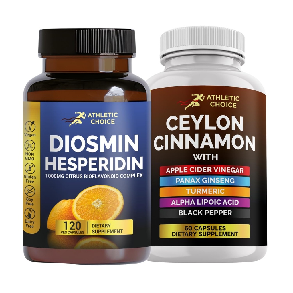 Diosmin Hesperidin & Ceylon Cinnamon Bundle, 180 Capsules w/ACV, Turmeric, Ginseng, Alpha Lipoic Acid & Black Pepper Extract, Non-GMO & Gluten-Free Hesperidin and Diosmin Supplement