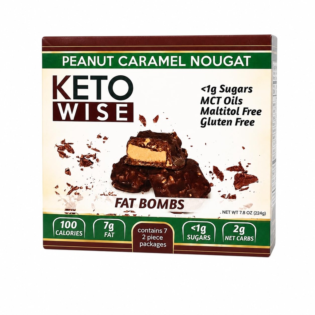 Keto Wise Fat Bombs Peanut Caramel Nougat, Pack 7