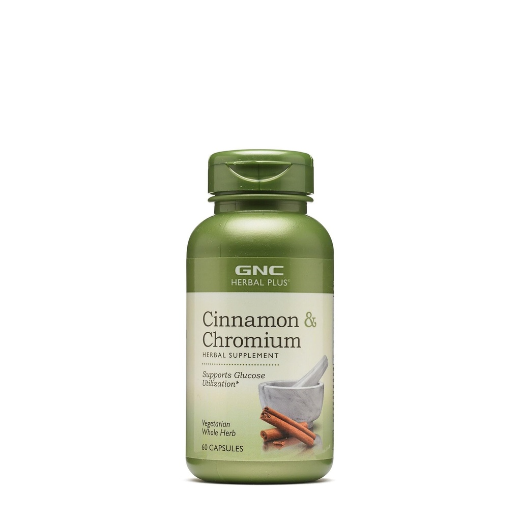 GNC Herbal Plus Cinnamon & Chromium Supplement, Vegetariano, Supporta l'utilizzo di glucosio, 30 Serve