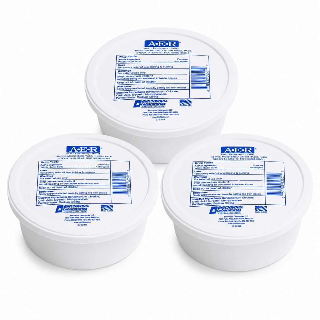 AER Pre-Moistened Witch Hazel Pads - 40 EA, Pack of 3