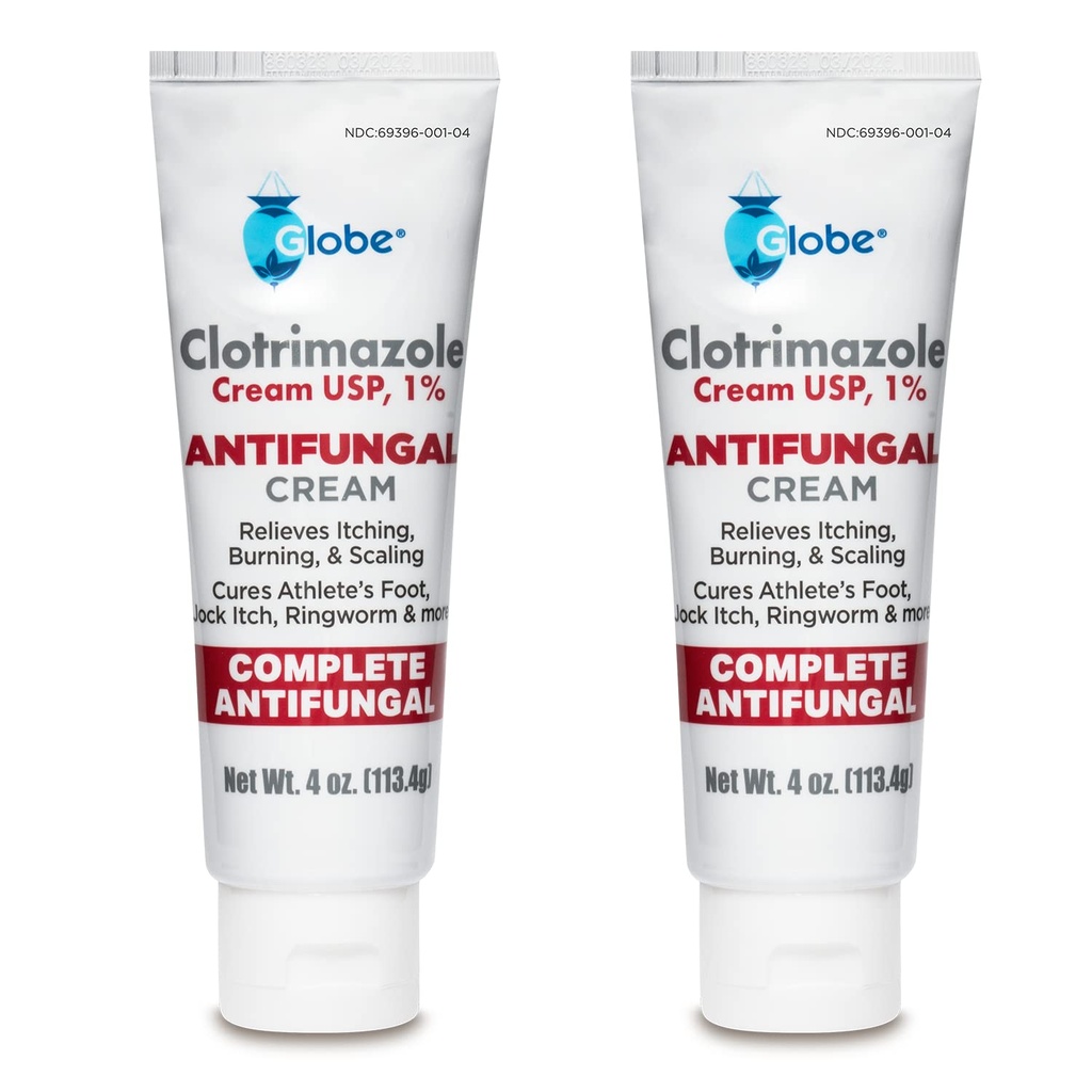 Globe Clotrimazole Antifungal Cream 1% USP, 4 oz (2 Pack), Anti Fungal