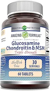 Formules étonnantes Glucosamine Chondritine & MSM-Triple Strength Comprimés sans mollusques (non-OGM, sans gluten)