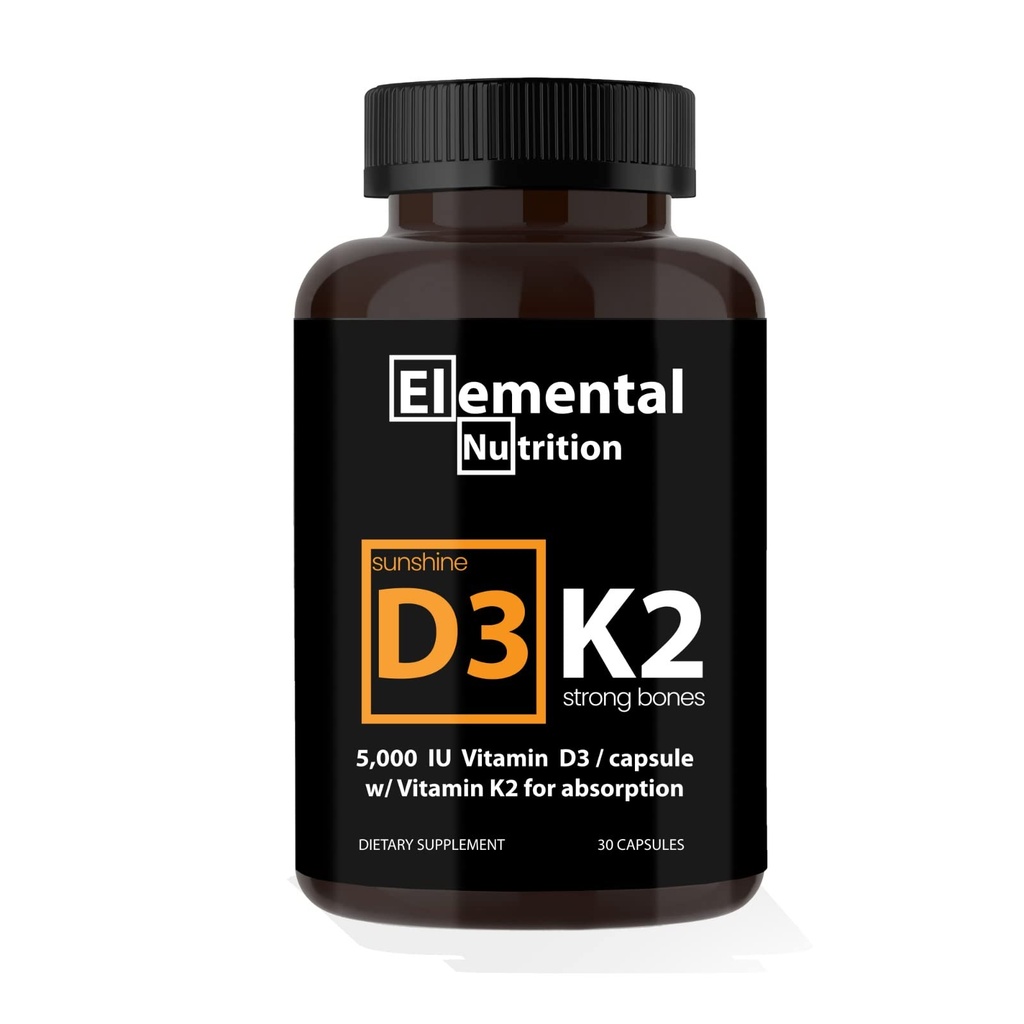 Vitamin K2 mit D3 Extra Strength Supplement Knochen | Herzgesundheit Non-GMO Formel 5000 IU Vitamin D3 125 mcg & 100 mcg Vitamin K2 | Einfach zu schlucken Vitamin K & D, 30 Kapseln.