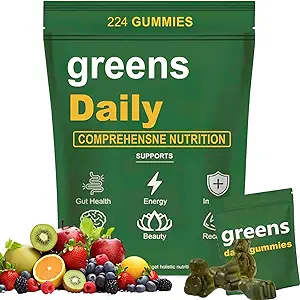 Grüne Gummi - Organische Chlorella und Spirulina, Verdauungs- & Gut-Gesundheit, Formuliert mit 60+ Inhaltsstoffe, Multi-Vitamine & Minerals, Daily Gummis, 224 Gummibär