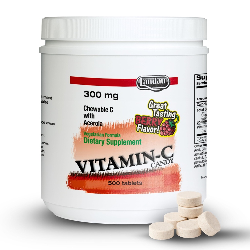 Landau Vitamine à croquer C Candy 300 Mg. Grande saveur de baies de dégustation - 500 CHW