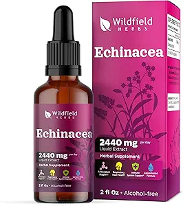 Extrait d'échinacée liquide - gouttes de racine d'échinacée Teinture 2440mg (Echinacea purpurea) Supplément à base de plantes Absorbe mieux que les capsules, 1 mois d'approvisionnement, 84 portions, sans alcool - 2 Oz, boîte de 1