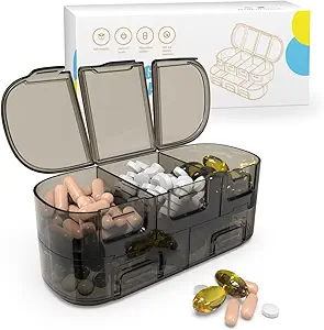 BEXEEN 7-Day Portable Pill Organizer - 12 scomparti con allarme, Travel Bag, Serratura, Portachiavi, Timer, Pill Cutter