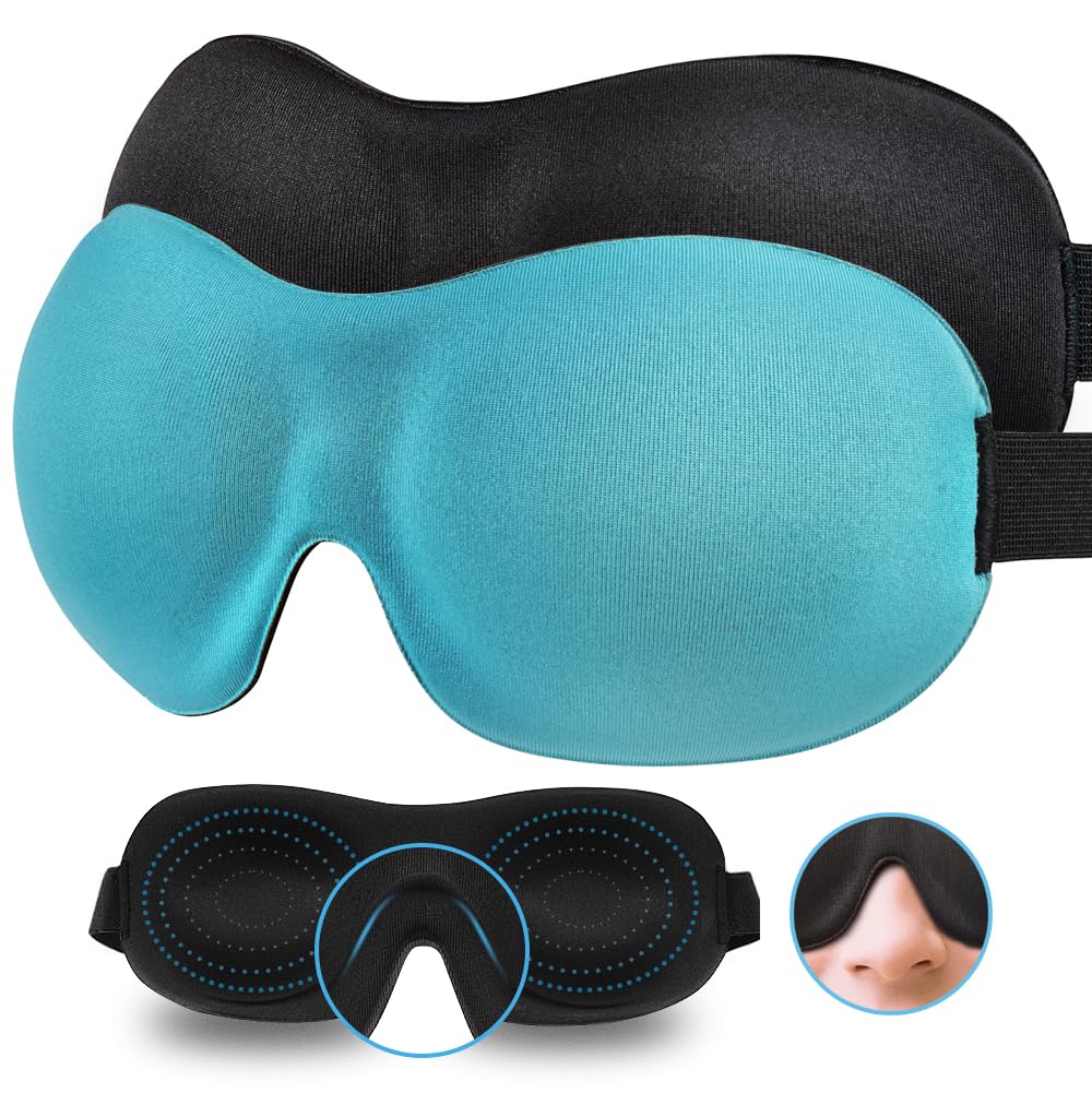 Sleep Mask SleepFun Invisible Alar Deep Orbit 3D Eye Mask Ultra Lightweight & Comfortable Sleeping Mask for Travel, Nap, Shift Works, Black & Blue