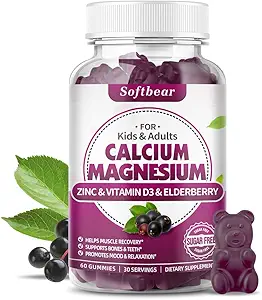 softbear calcio magnesio zinco gommoni per adulti e bambini, Sugr-Free Calcium Magnesium Zinc Vitamin D3 Supplemento per Bone Strength & Immune Health, Mango Flavor 120 Count