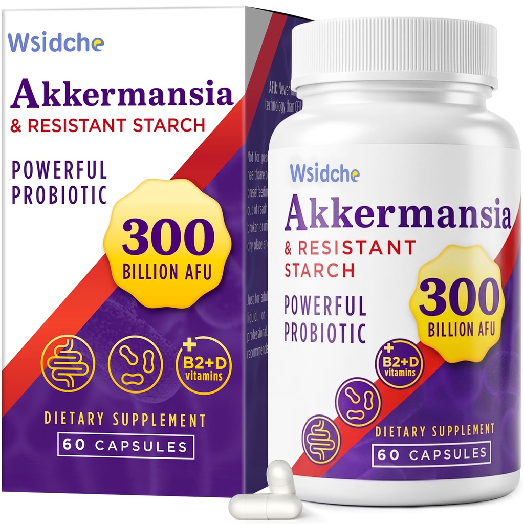 300 Billion AFU Akkermansia Probiotic | GLP-1 Supplement für Damen und Herren, Akkermansia Muciniphila für GLP-1, Digestive, Gut, Immune, Enhances Gut Digestive Lining Funktion, Akka Superbiotics - 60 Caps