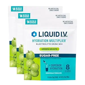 Liquid I.V.® Multiplier d'hydratation sans sucre - Mélange de poudre d'électrolyte de raisin vert (42 portions)