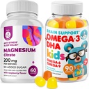 Omega3 Gummies pour les enfants avec Omega 6&9 et Magnésium Gummies - DHA Enfants Cerveau Supplément pour le cœur et le soutien de la vision – Pas d'huile de poisson et sans gluten Immune santé avec Magnésium sans sucre