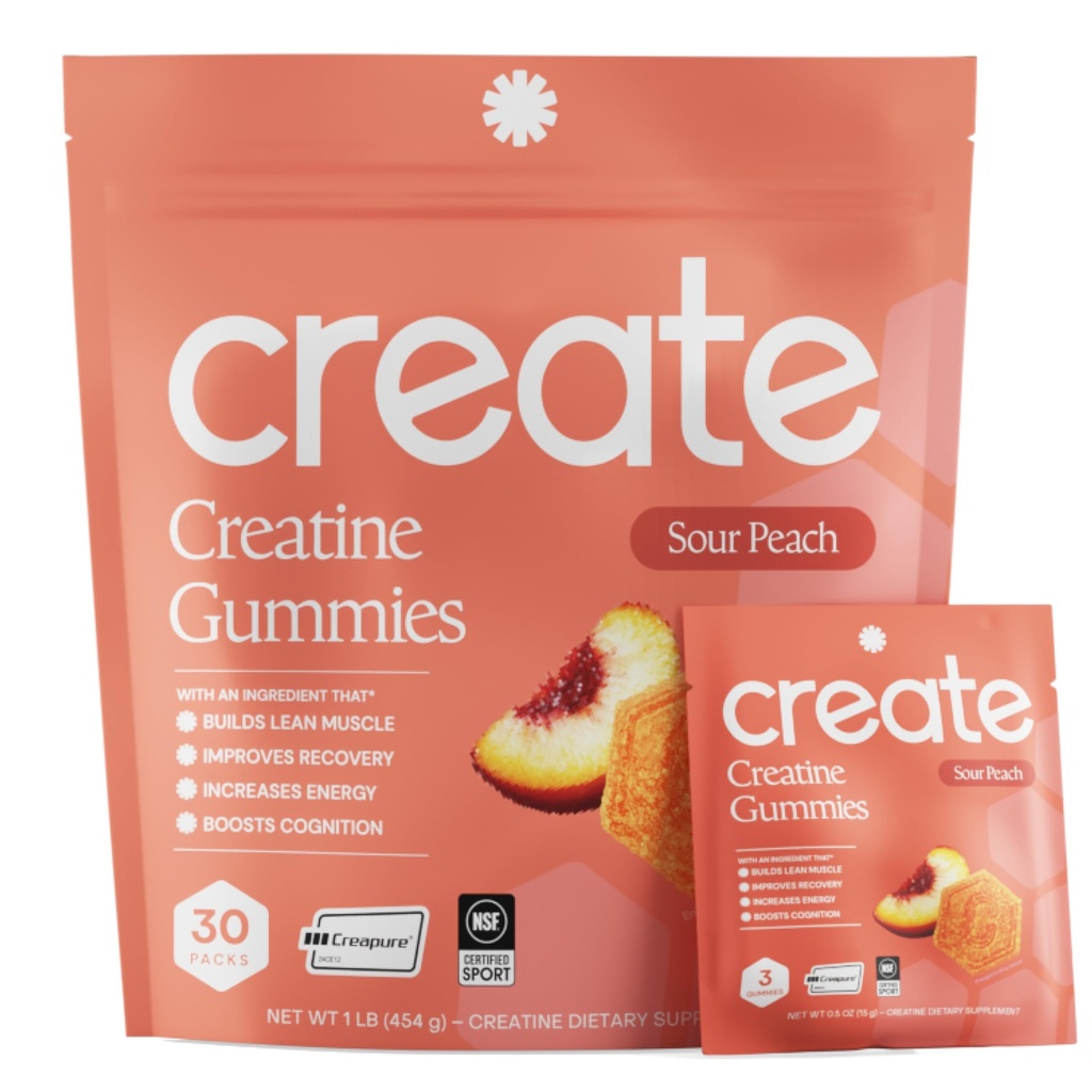 Create Creatine Monohydrate Gummies, 30 Single-Serve Packs, Sour Peach