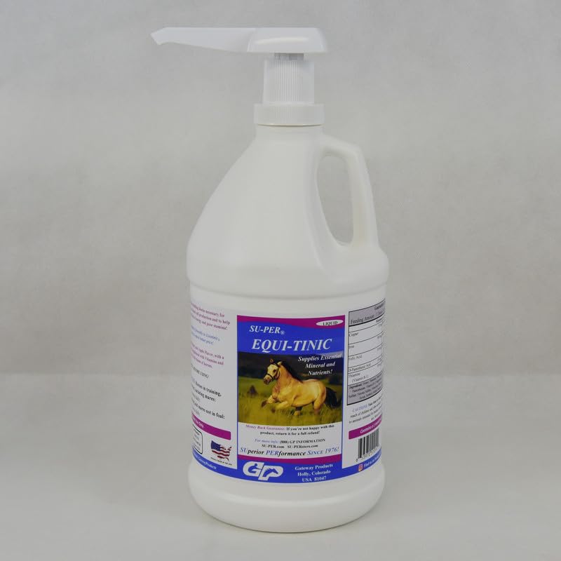 SU-PER Equi-Tinic Horse Minerals Supplement - Essential Minerals and Nutrients for Healthy Blood Cells & Energy - 1/2 Gallon + Pump