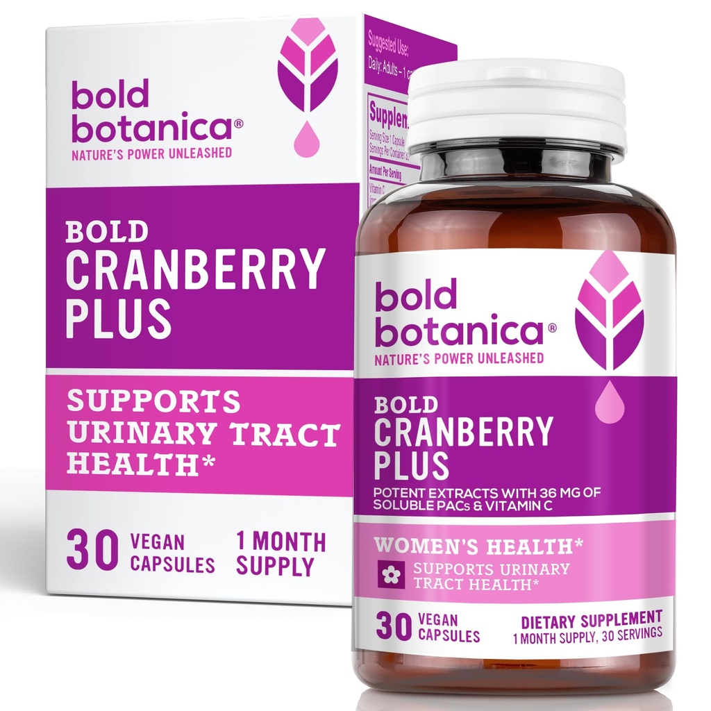 Bold Cranberry Plus – 36 mg PAC – 100 % PAC soluble – Urinaire Tract UTI Support- Pilules de canneberge pour les femmes et les hommes- avec vitamine C non OGM – 30 capsules végétaliennes