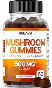 Mushroom Gummies 10 in 1 Blend (60 Gummies con Lions Mane, Cordyceps, Reishi & More Functional Mushrooms) Focus & Brain Gummy Mushroom Supplement - Vegan Safe & Third Party Tested - USA Made