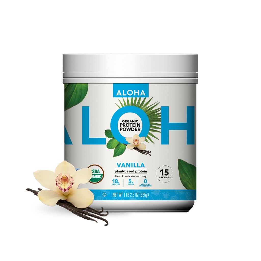 ALOHA Organic Plant Based Protein Powder, Stevia Free, Vanille, 19.6 oz, 15 Portionen PACKAGING MAY VARY