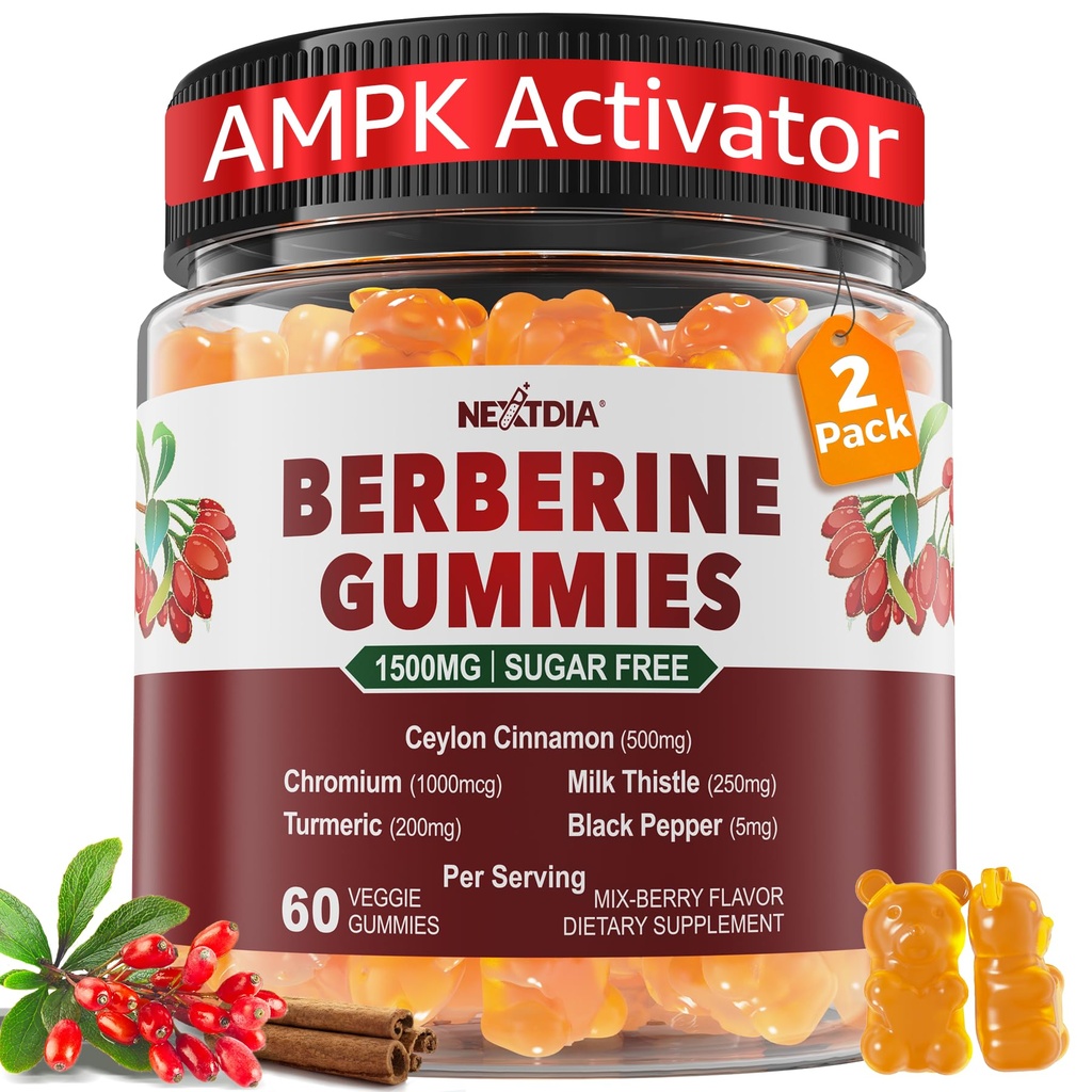 Berberine Gummies 1500mg + Ceylon Cinnamon, Natural GLP-1 Support, 120 Cts