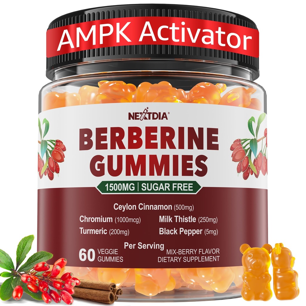 Berberine Gummies 1500mg + Ceylon Cinnamon, Natural GLP-1 Support, 60 Cts