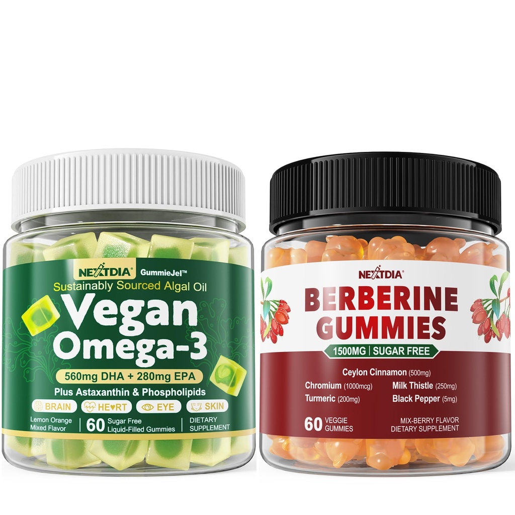 Nextdia Vegan Omega 3 Gummies Sugar Free + Berberine Supplement