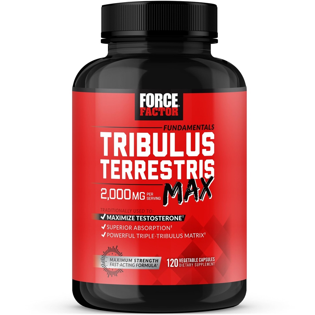 FACTEUR DE FORCE Tribulus Terrestris Max pour hommes, booster de testostérone et supplément de vitalité masculine, pour absorption supérieure, 2000mg, 120 Capsules
