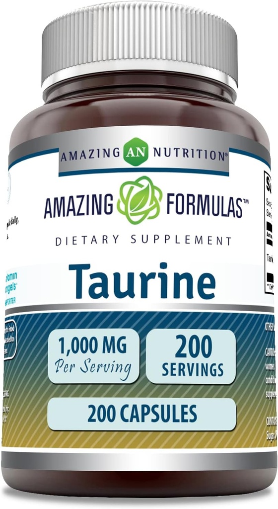 Erstaunliche Formeln Taurine 1000 Mg pro Portion 200 Kapseln Aminosäure Ergänzung | Non-GMO | Gluten Free | Made in USA