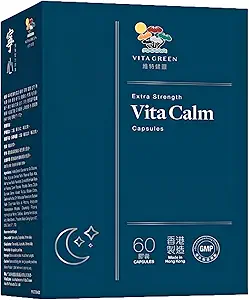 Vita Calm Schlafhilfe – Natürliche Kräuter-Ergänzung mit Lingzhi Pilzen – unterstützt Entspannung und besseren Schlaf – Nicht-Addictive Formula for Stress Relief und verbesserter Schlafqualität – 60 Kapseln