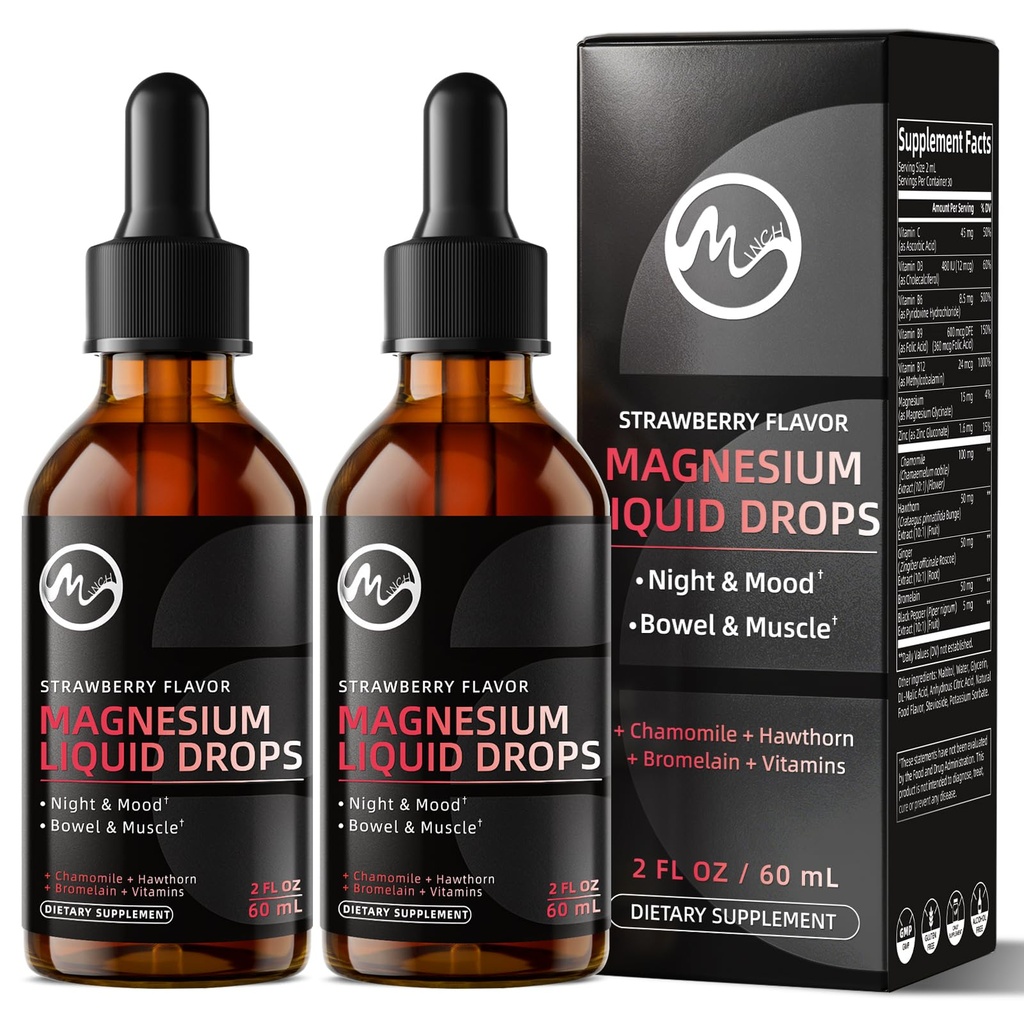Magnesium Glycinate Supplement, Magnesium Liquid Drops, 2 Fl Oz (Pack of 2)