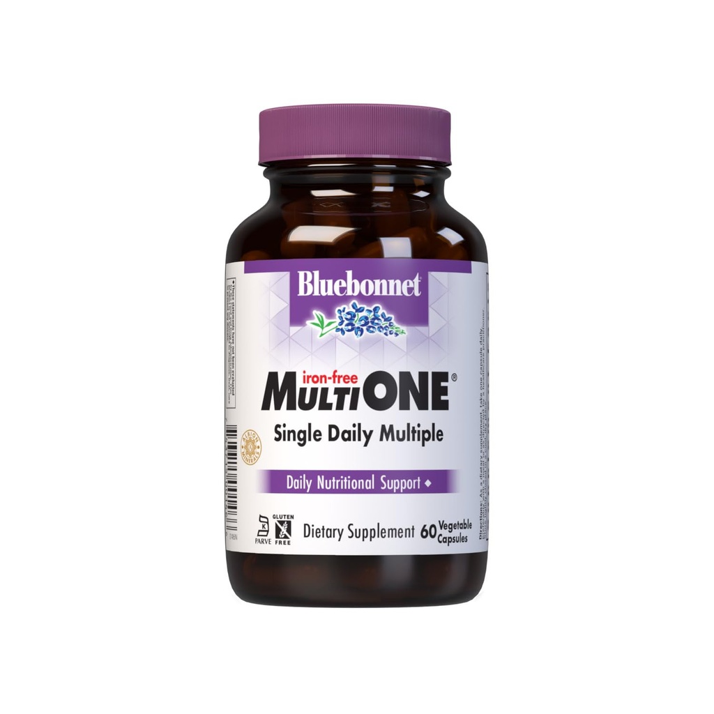 Bluebonnet Nutrition Multi One (ron Free) Capsule vegetali per spettro completo multiplo, vitamine B, salute generale, senza glutine, senza latte, kosher, 60 capsule vegetali, 2 mesi di alimentazione
