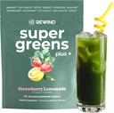 Super Greens Powder mit 50+ Superfoods – Täglich Grüner Saft für die ganze Familie – Köstliche grüne Pulver-Mischung – Erdbeer-Lemonade Flavor - 10 Servierungen