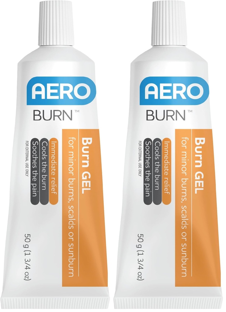 AEROBURN Burn Gel, first aid cooling hydrogel for minor burns, scalds and sunburn, water‑based clear gel for kits, workplaces and travel, non‑greasy and easy to rinse, tube 50 g, single unit