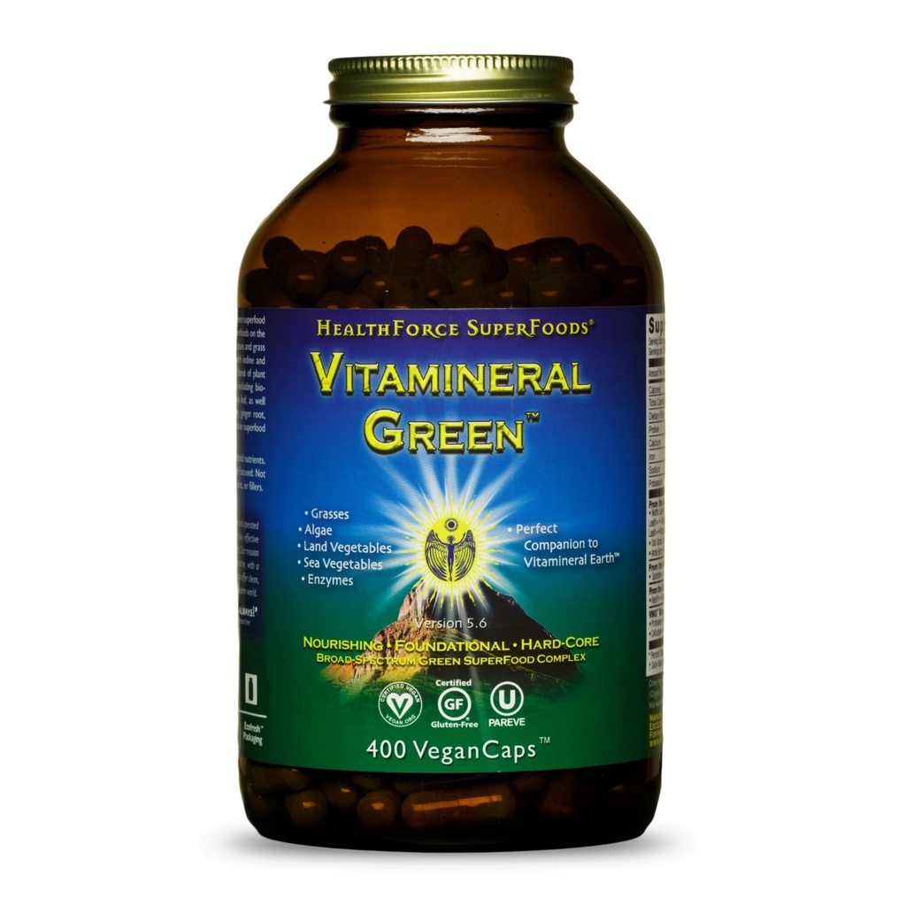 SANTE FORCE SUPERFOODS Vert Vitamineral - Supplément Minéral pour Immune & Thyroïde Support - Supplément Poudre Verte avec Ingrédients du Land - Sans gluten et végétalien - 400 Capsules