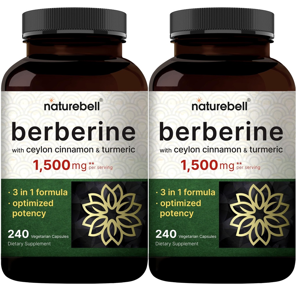 Berberine Ergänzung 1.500mg mit Ceylon Cinnamon & Turmeric Root, 480 Veggie Kapseln (2 Packung) | 97% Pure Berberine HCL | Unterstützt Balanced Sugar Levels & Heart Health | Vegan, Non-GMO