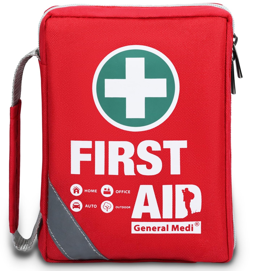 General Medi First Aid Kit - Small Compact First Aid Kit Bag(175 Piece) - Reflective Bag Design- Includes Instant Cold Pack, Emergency Blanket for Travel, Home, Office, Vehicle,Camping