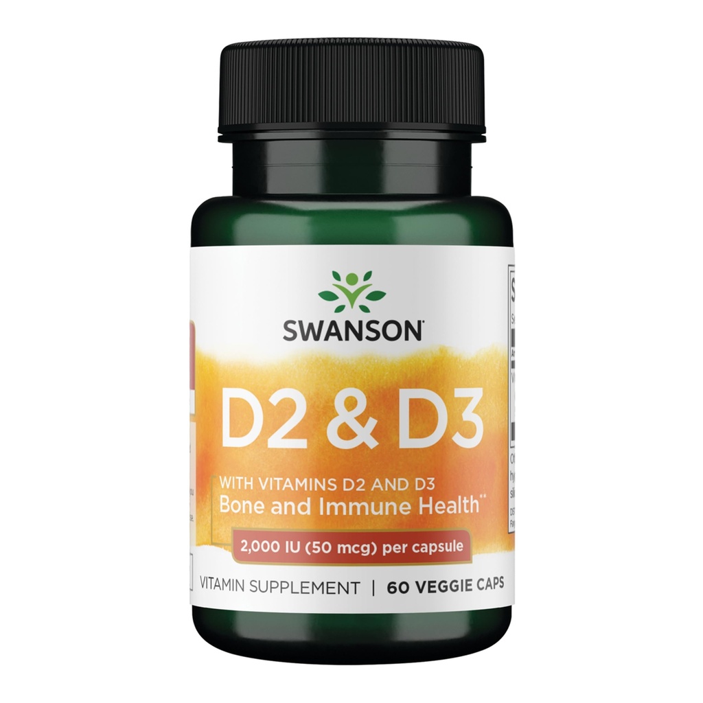 Swanson Vitamin D Complex mit Vitaminen D2 & D3 - Kompletter Sonnenschein Vitamin Complex für Knochen, Zahn- und Immungesundheit - Vitamin Supplement (50 mcg, 60 Veggie Kapseln)