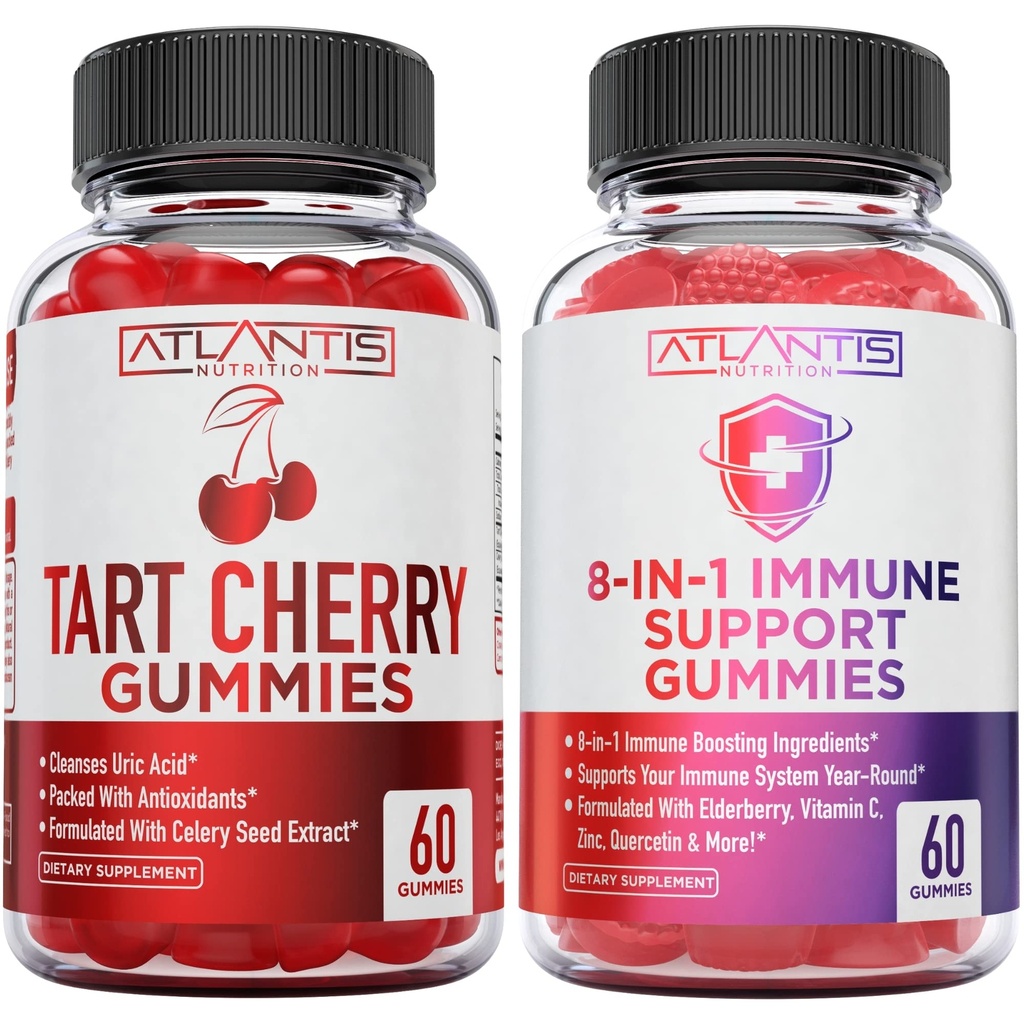 Atlantis Nutrition 60 Tart Cherry Gummies + 8-in-1 Supporto immunitario 60 Gummies