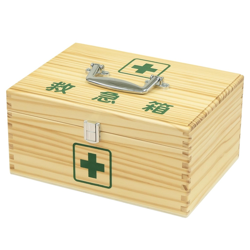Nissiniryouki 782615 Leader Wooden First Aid Box Set, Medium Size, Sanitary Material Set, Wooden Case, Portable, Stylish, Cute, Contents Set, Sports, First Aid, Compact, Sports, Business Use, Home, Stores, Facilities
