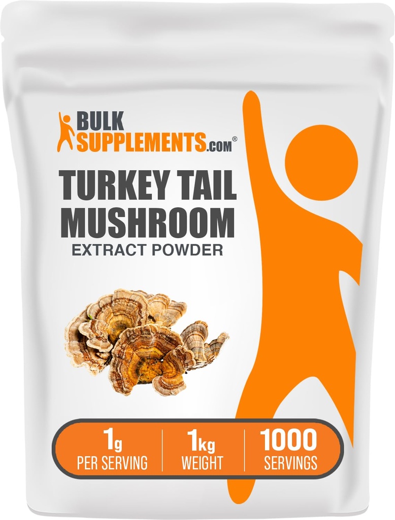 BulkSupplements.com Turchia Tail Mushroom Extract Powder - Coriolus Versicolor Extract, Mushroom Supplement - Vegan & Gluten Free, 1g per Serving, 1kg (2.2 lbs) (Pack of 1)