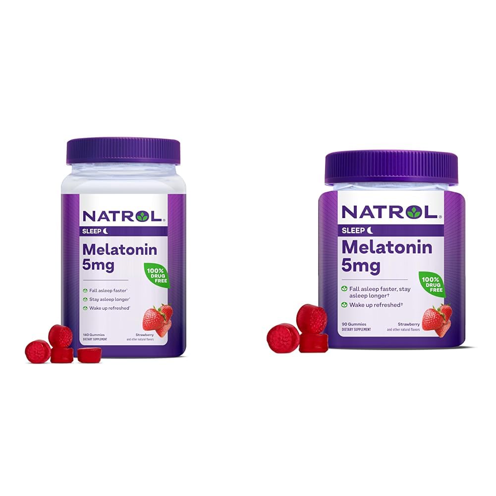 Natrol Melatonin 5mg Gummi 140ct & 90ct Erdbeeren Schlafunterstützung