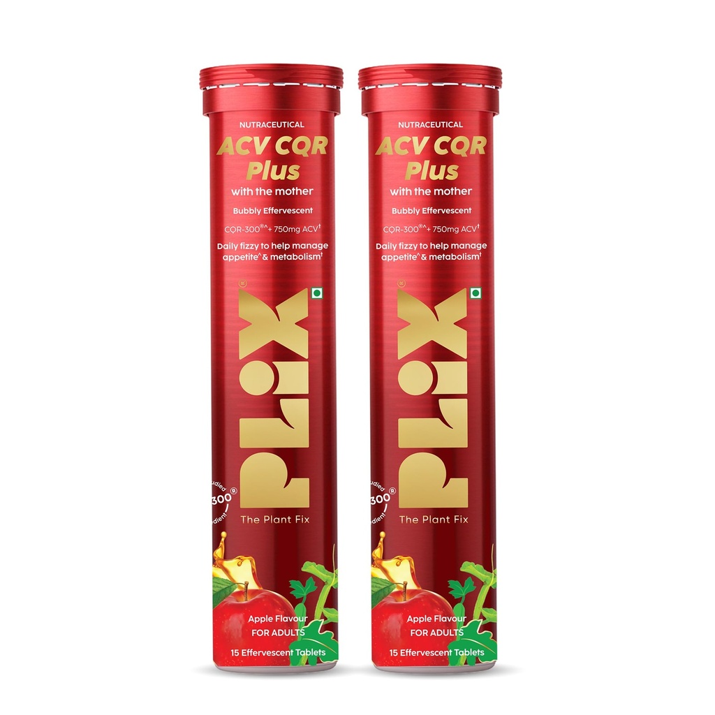 ACV CQR Plus Effervescent | Clinically Studied CQR-300® for GLP-1 Support | Helps Reduction in Fat, Waist & Hip Circumference, Metabolism & Appetite Control | Pack of 2