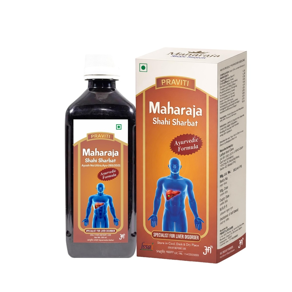 Praviti's Maharaja Shahi Sharbat 500ml | Old is gold Products | महाराजा शाही शरबत | Advance Liver Tonic | Approved By Ayush Dept. | Product for Liver 500ml