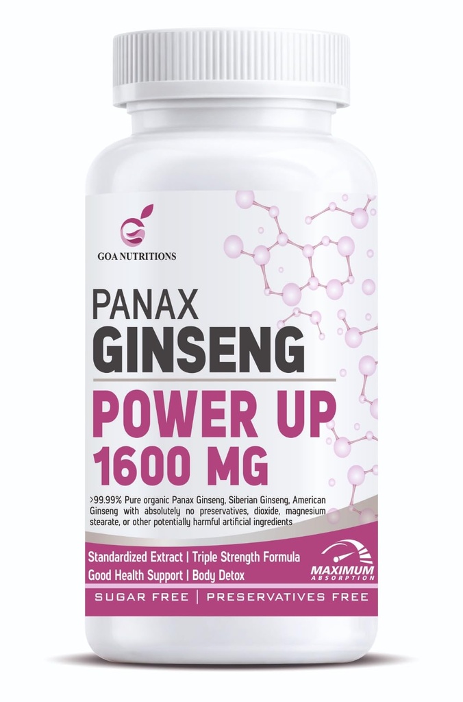 Goa Nutritions Red Korean Panax Ginseng (99% Ginseng) Triple Blend Powder with Panax, American, Siberian Root Extract, Ashwagandha & Ginkgo Biloba Supplements Natural Multivitamin for Men 60 Tablets